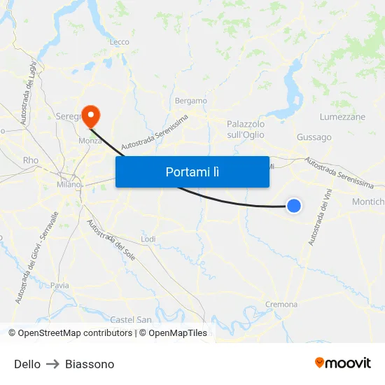Dello to Biassono map