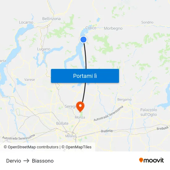 Dervio to Biassono map