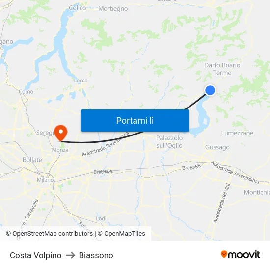 Costa Volpino to Biassono map