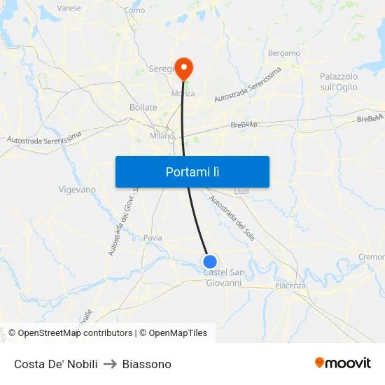 Costa De' Nobili to Biassono map