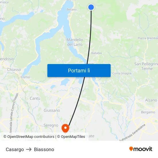 Casargo to Biassono map