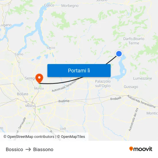 Bossico to Biassono map