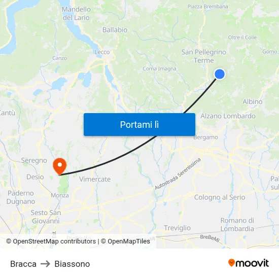 Bracca to Biassono map