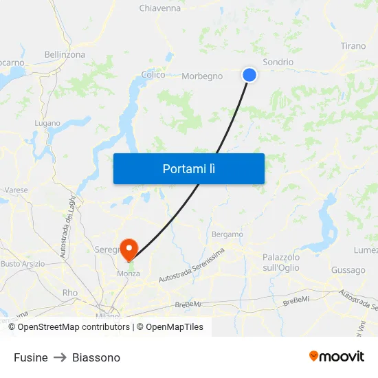 Fusine to Biassono map