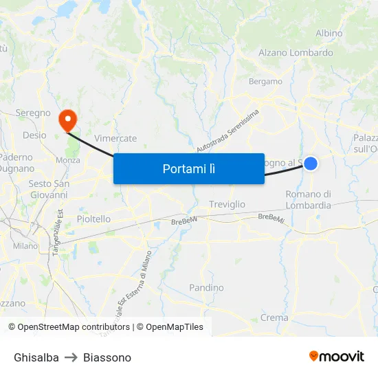 Ghisalba to Biassono map