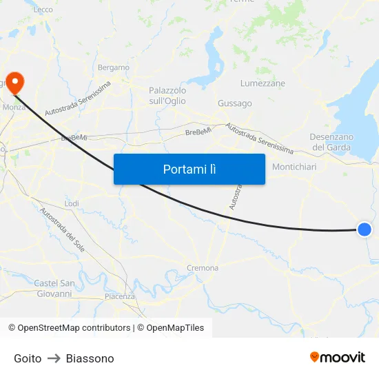 Goito to Biassono map
