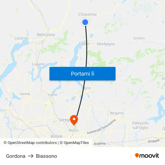 Gordona to Biassono map
