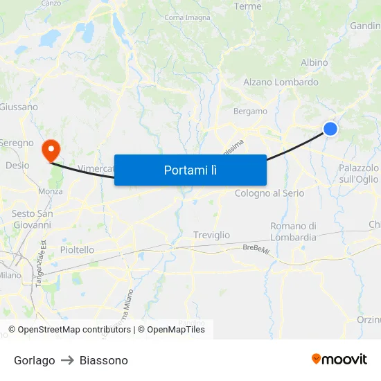 Gorlago to Biassono map