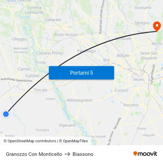Granozzo Con Monticello to Biassono map