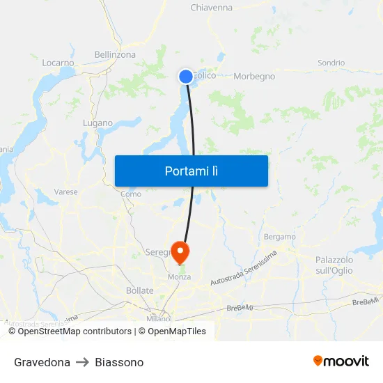 Gravedona to Biassono map