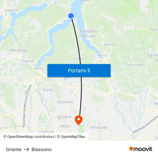 Griante to Biassono map