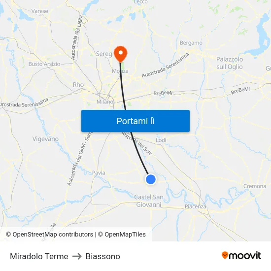Miradolo Terme to Biassono map