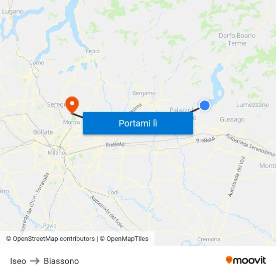 Iseo to Biassono map