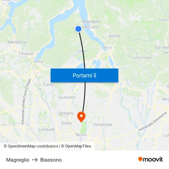 Magreglio to Biassono map