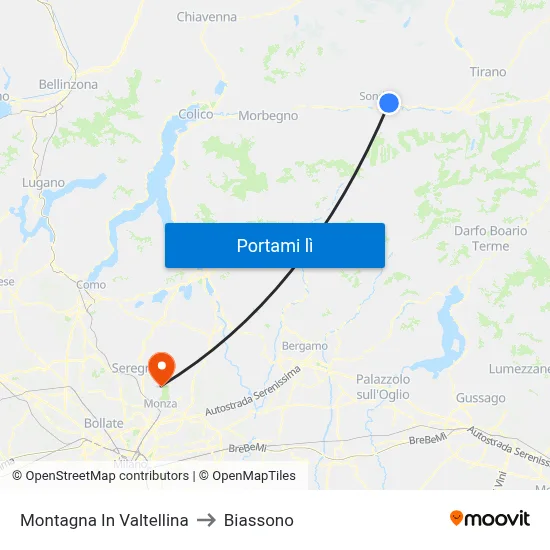 Montagna In Valtellina to Biassono map