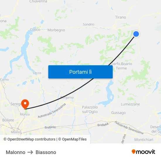 Malonno to Biassono map
