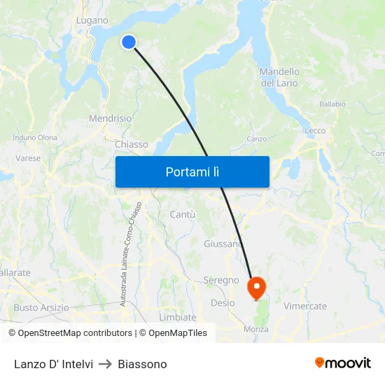 Lanzo D' Intelvi to Biassono map