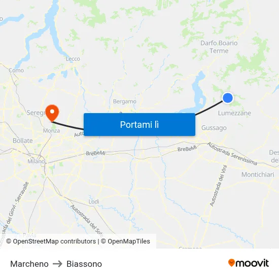 Marcheno to Biassono map