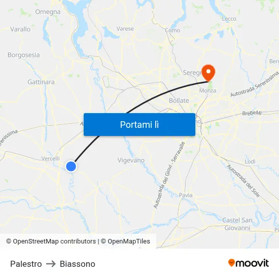 Palestro to Biassono map