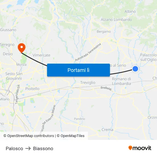 Palosco to Biassono map