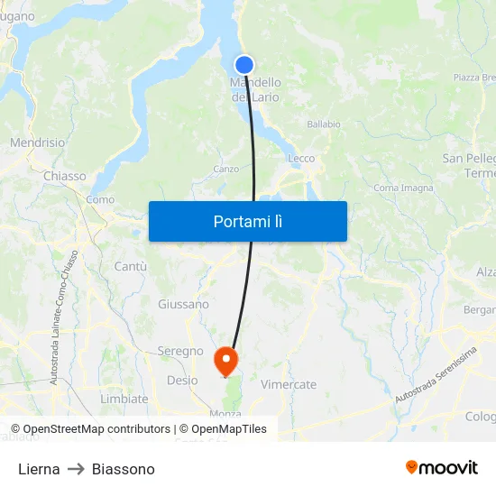 Lierna to Biassono map