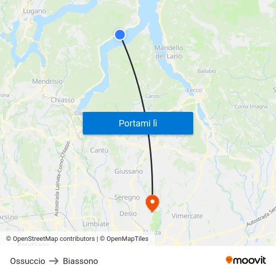 Ossuccio to Biassono map