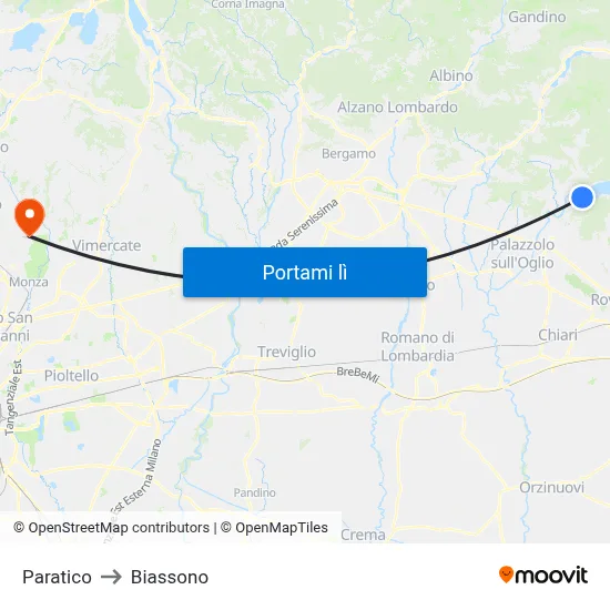 Paratico to Biassono map