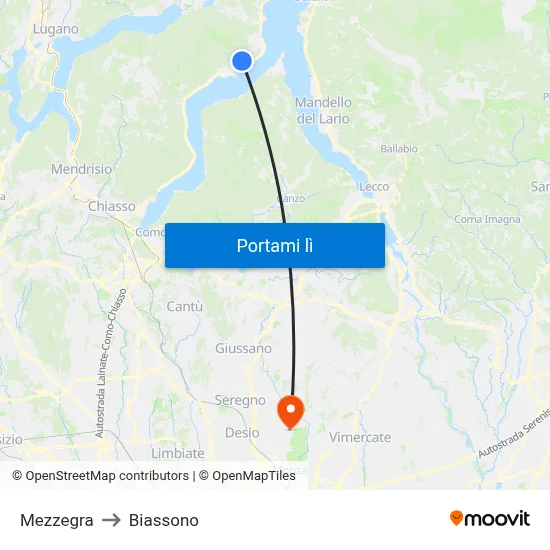 Mezzegra to Biassono map