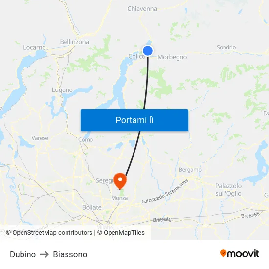 Dubino to Biassono map