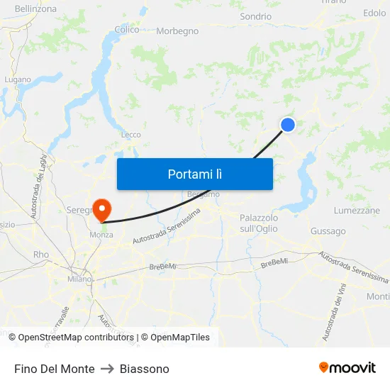 Fino Del Monte to Biassono map