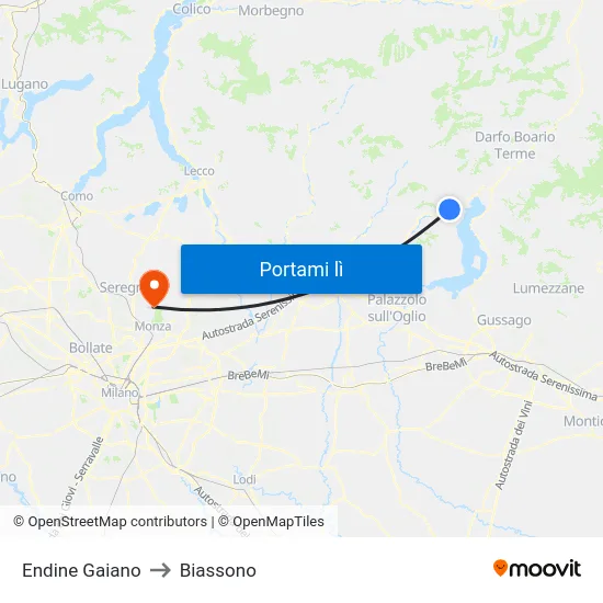 Endine Gaiano to Biassono map