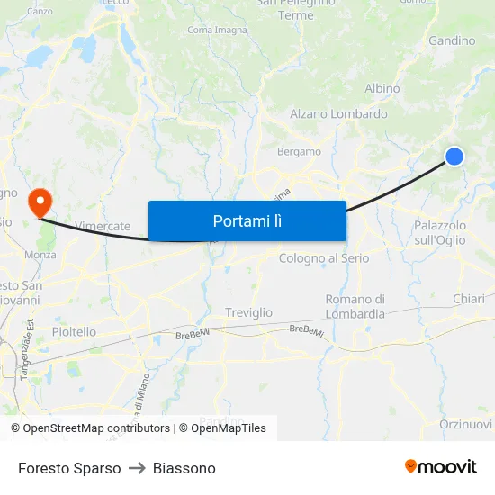 Foresto Sparso to Biassono map