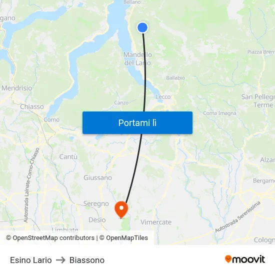 Esino Lario to Biassono map