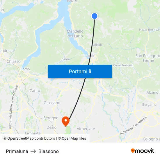 Primaluna to Biassono map