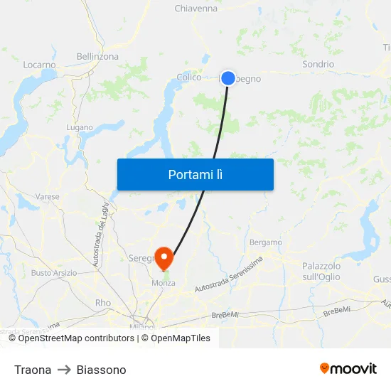 Traona to Biassono map