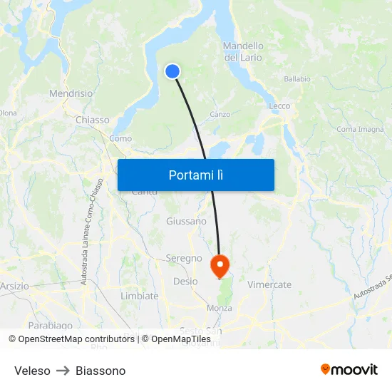 Veleso to Biassono map