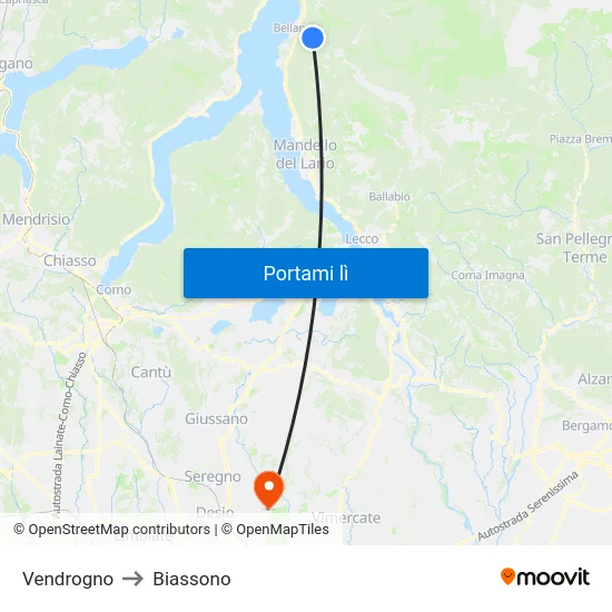 Vendrogno to Biassono map