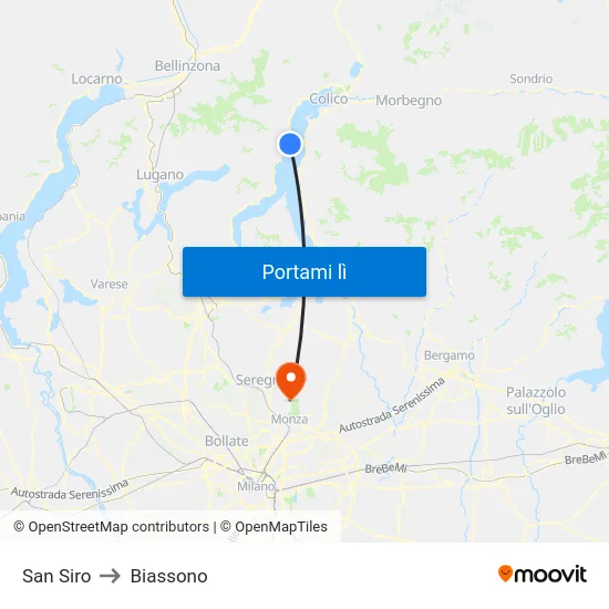 San Siro to Biassono map