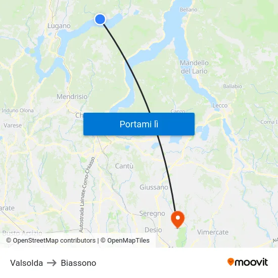 Valsolda to Biassono map