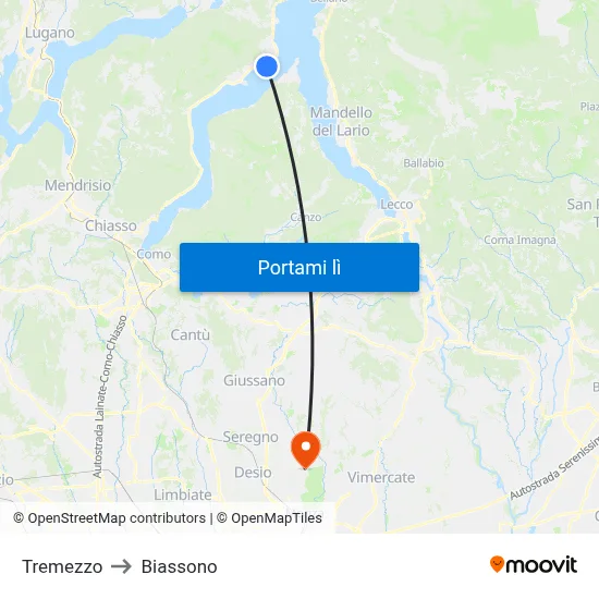 Tremezzo to Biassono map