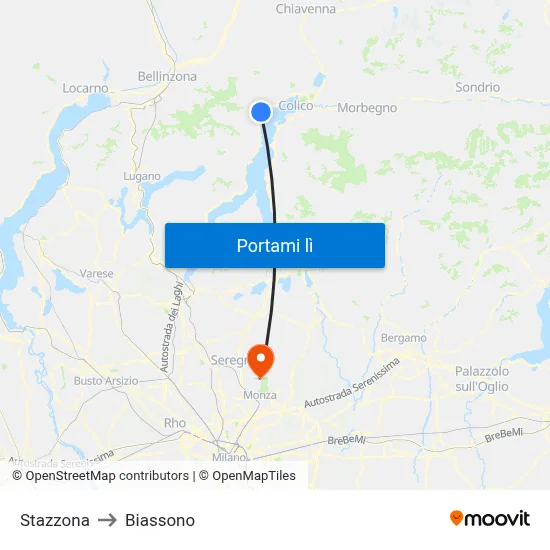 Stazzona to Biassono map