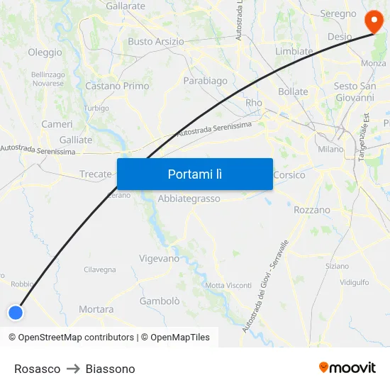 Rosasco to Biassono map