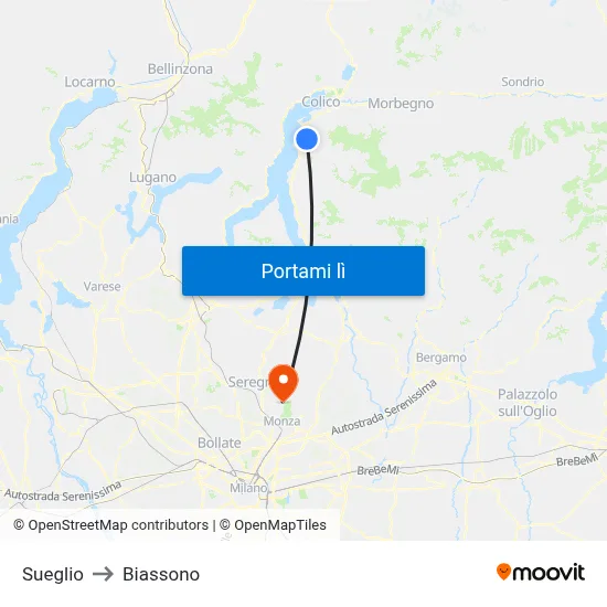Sueglio to Biassono map