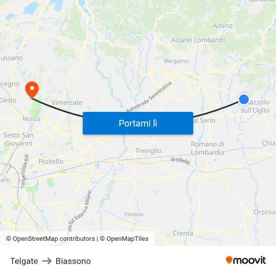Telgate to Biassono map