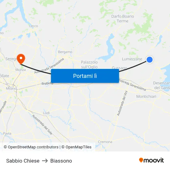 Sabbio Chiese to Biassono map