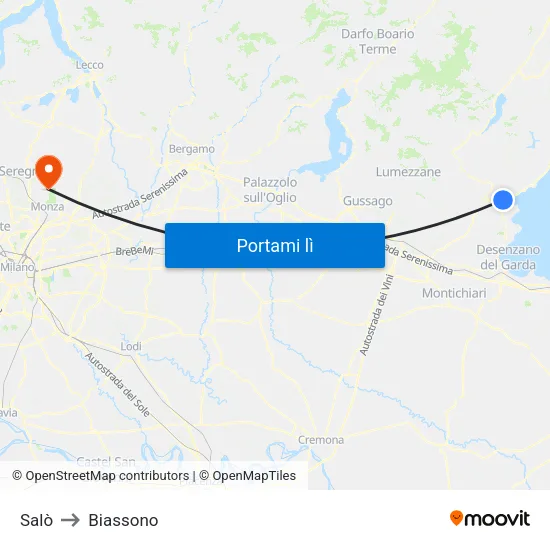 Salò to Biassono map