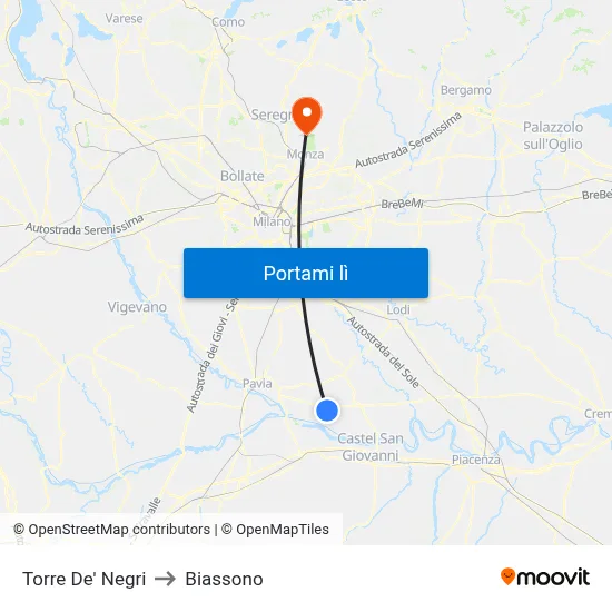 Torre De' Negri to Biassono map