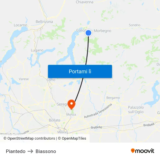 Piantedo to Biassono map