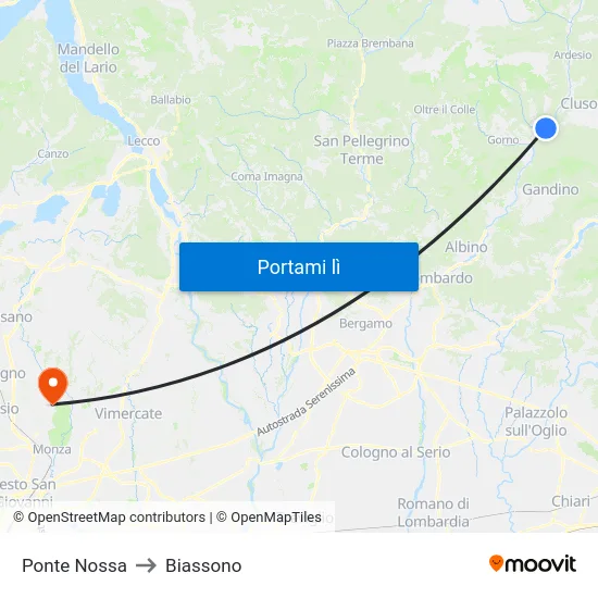 Ponte Nossa to Biassono map