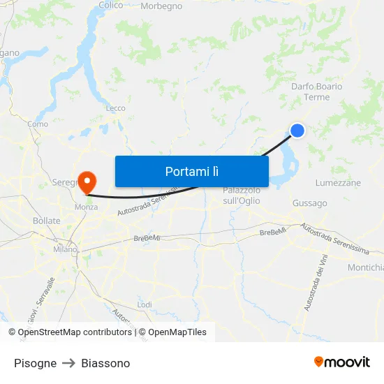 Pisogne to Biassono map